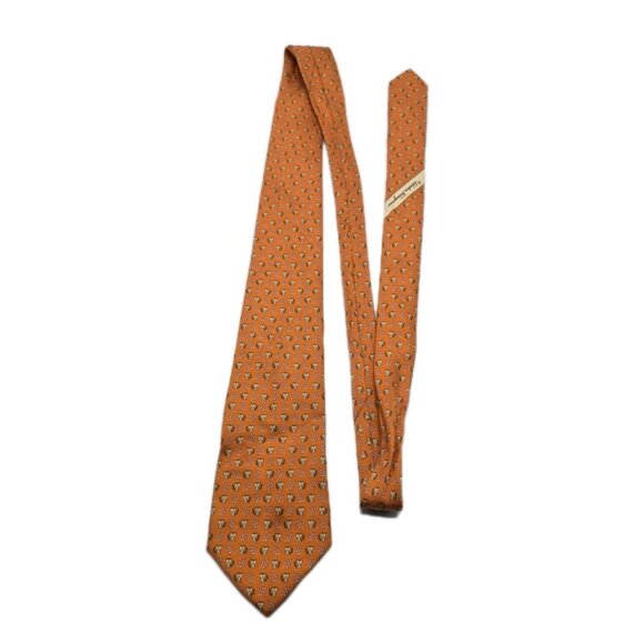 SALVATORE FERRAGAMO Made in Italy TIGER All Over Print Orange Silk Necktie Tie - Picture 1 of 7